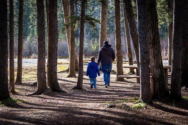 Father and son in a park