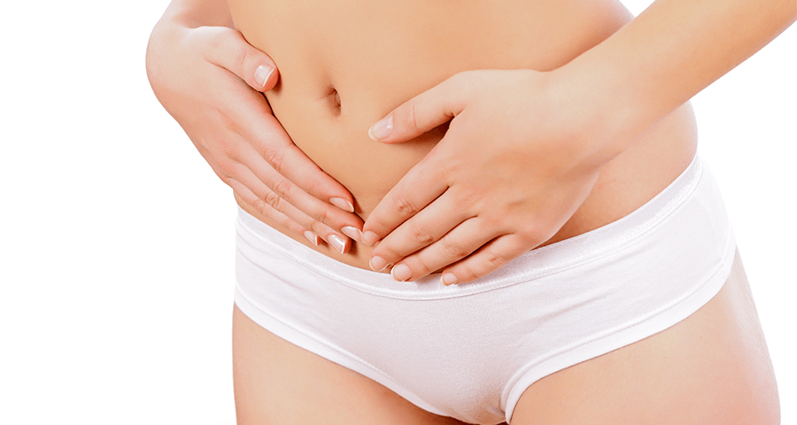 woman holding lower belly