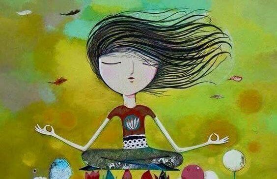 Drawing of girl meditating