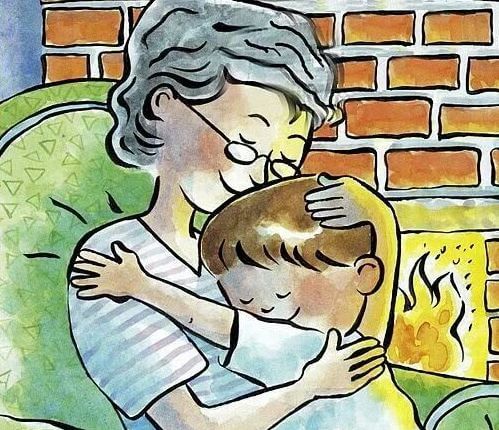 Animated picture of grandma hugging grandson