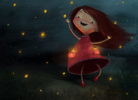 drawing of girl in the star-lit sky