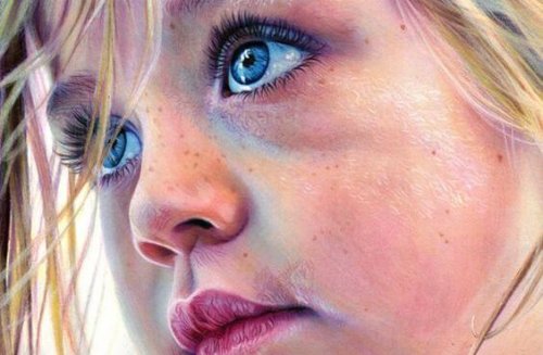 young blonde girl with blue eyes