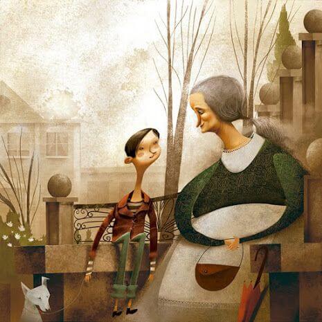 cartoon drawing - me and my grandchild