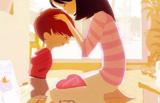 mom kissing her son on the head