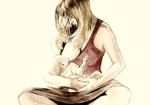 drawing of mother breastfeeding her baby