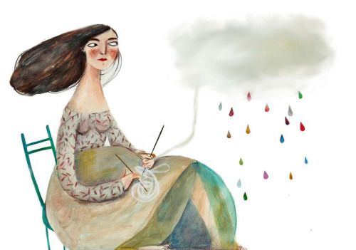 animation af kvinde der strikker