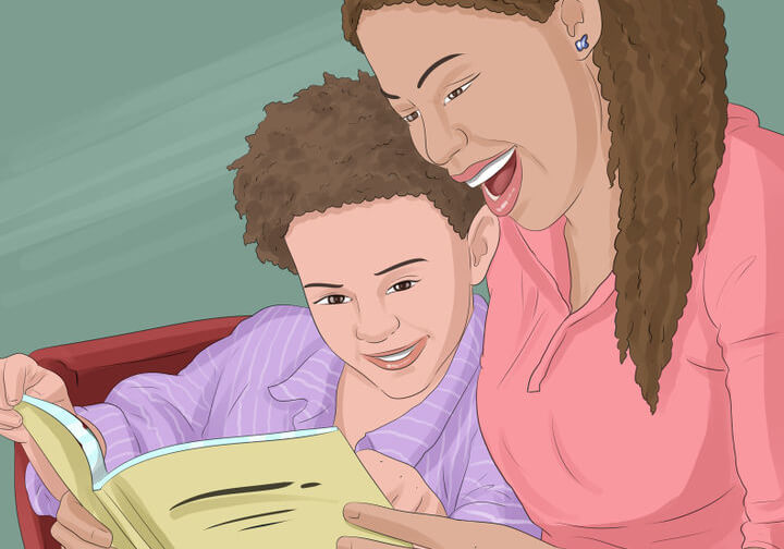 cartoon of mother reading to child