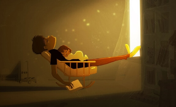 exhausted father sleeping with his baby