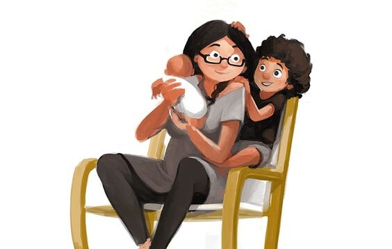 drawing of mom with two children