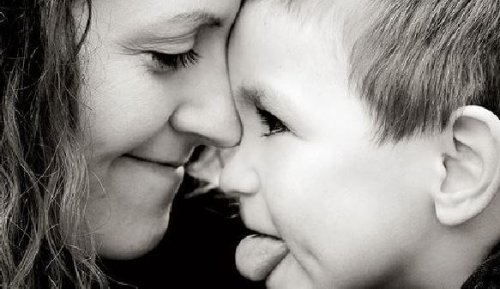 black and white photo of mother and child