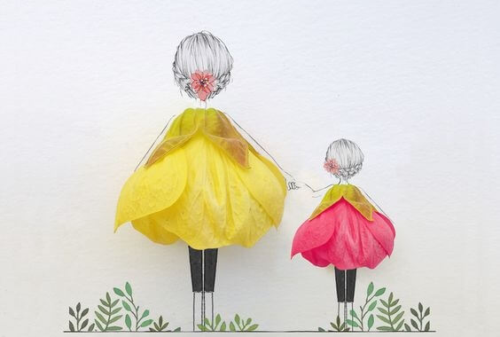 drawing of mom holding daughter's hand