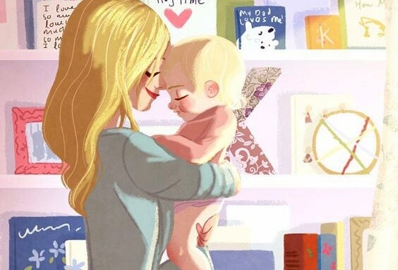 drawing of mother holding baby