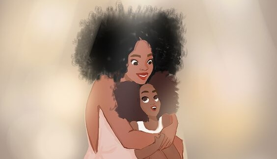 drawing of mother hugging daughter