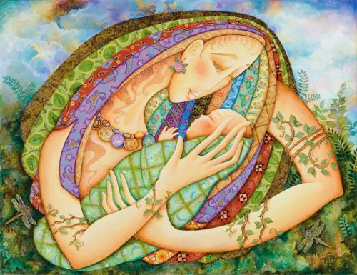 drawing of mother holding baby