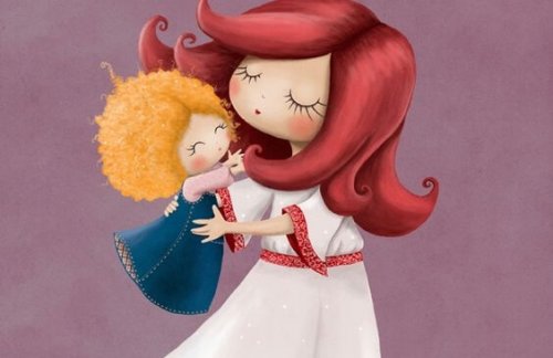 drawing of a little girl who wants to be held by her mother