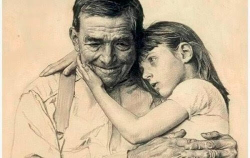 grandfather and granddaughter hugging