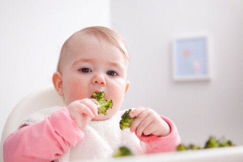 baby der spiser broccoli med fingrene