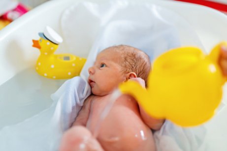 baby's first bath in tub