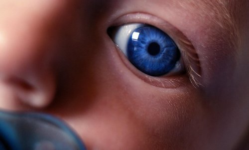 baby med meget blå øjne