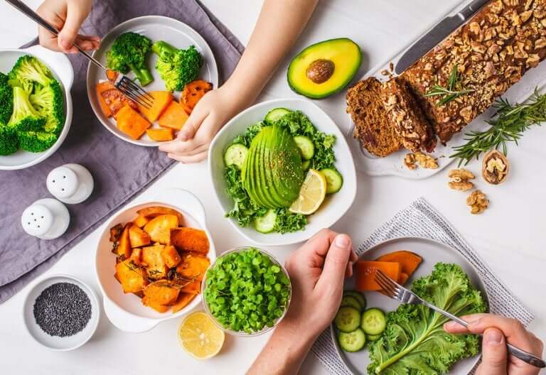A vegetarian meal on a table.