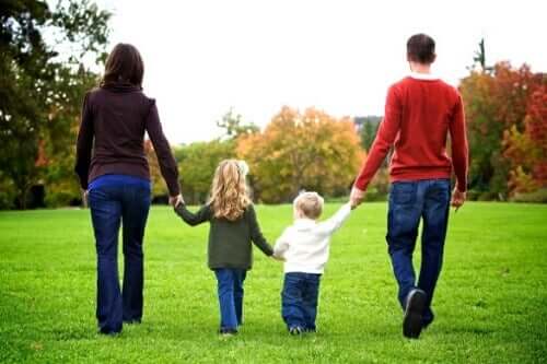 A family holding hands.