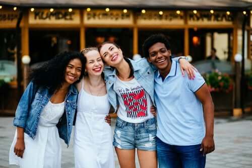 A group celebrating friendship in adolescence.