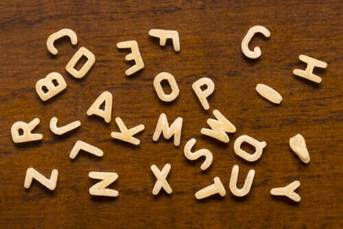 Wooden letters on a table.