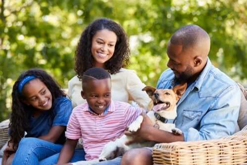 A family spending time together outside.
