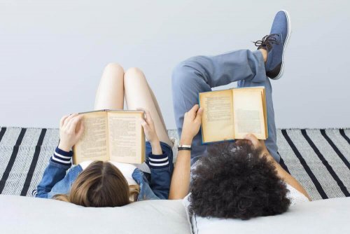 Children reading personalized story books.