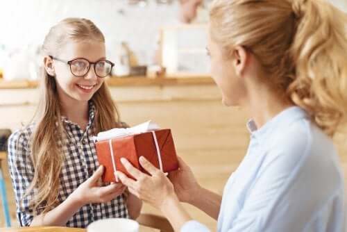 Girls exchanging gifts.