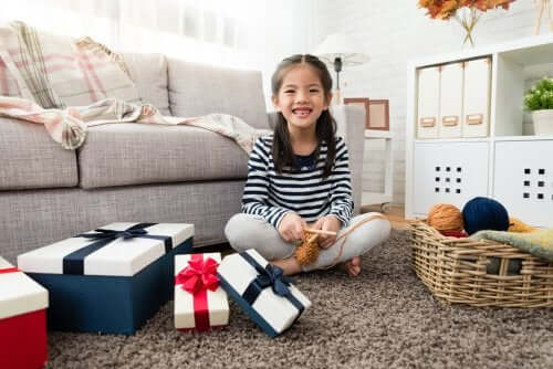 Happy girl with presents.