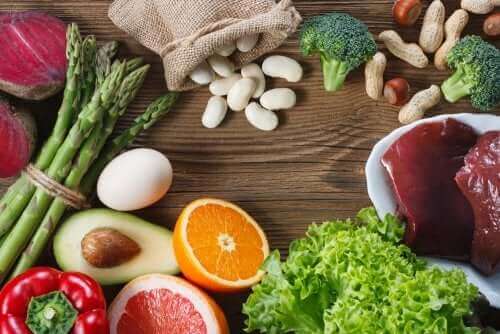 Fruits, vegetables, legumes, and meat.