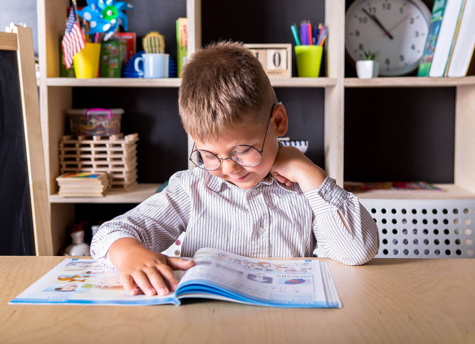 A boy studying.