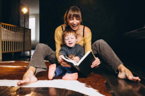 A mother reading to her baby.