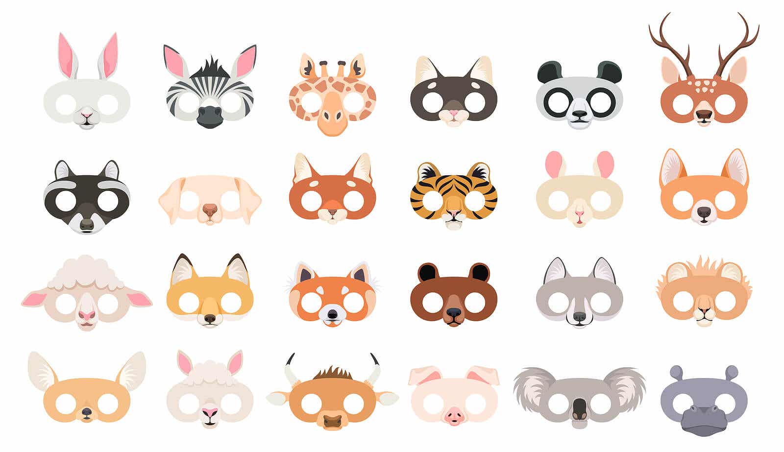 A variety of animal masks.