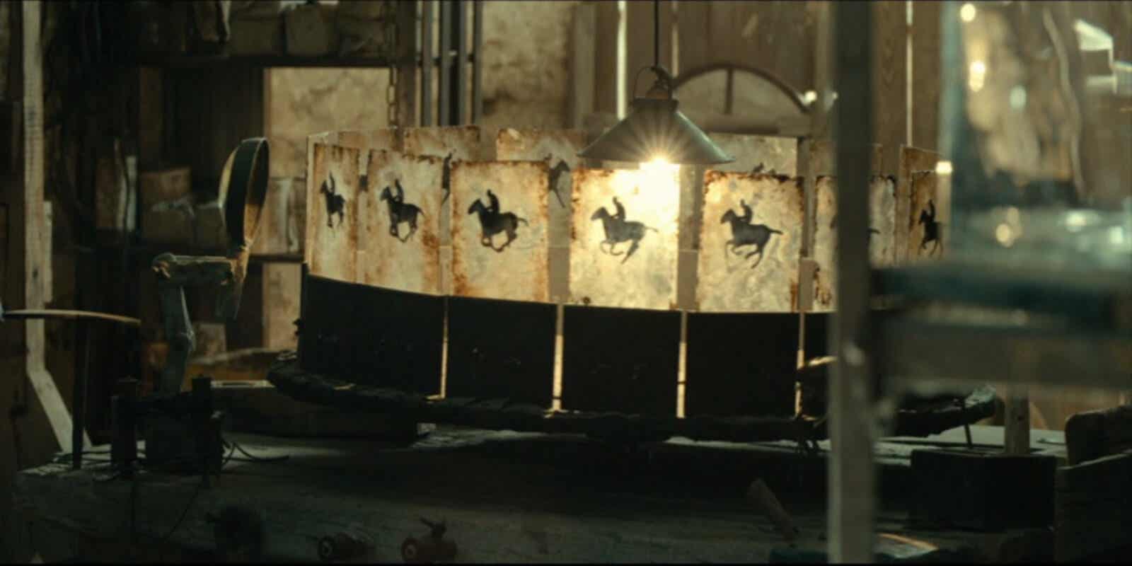 A zoetrope showing a horse and rider.