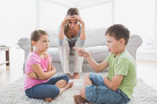 A mother feeling overwhelmed by her children's arguments.