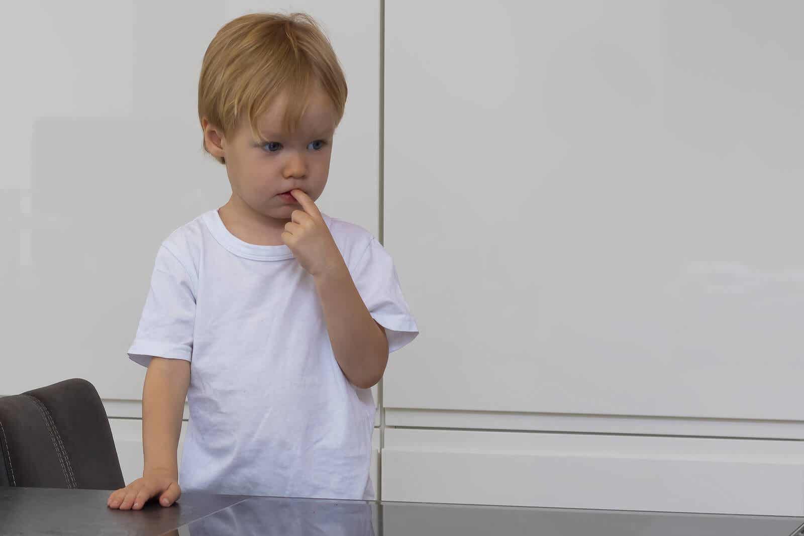 A toddler thinking.