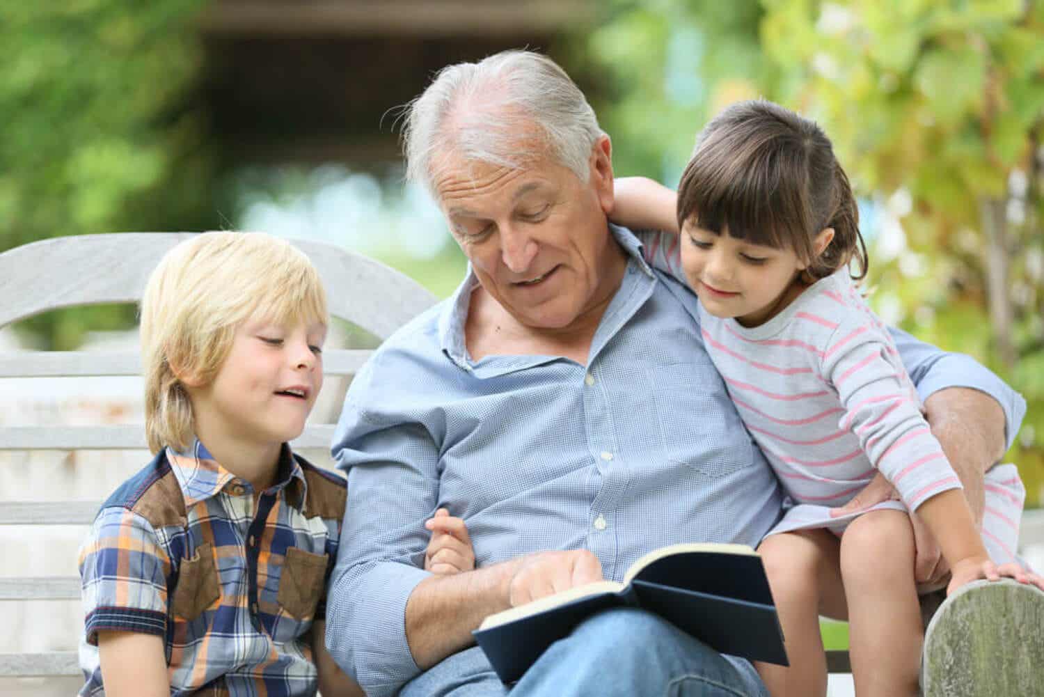 Grandpa reading a story.
