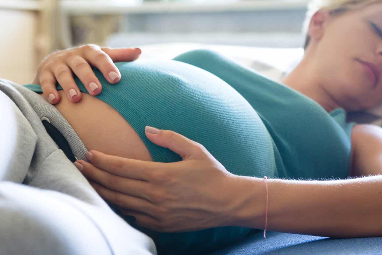 Pregnant woman sleeping.