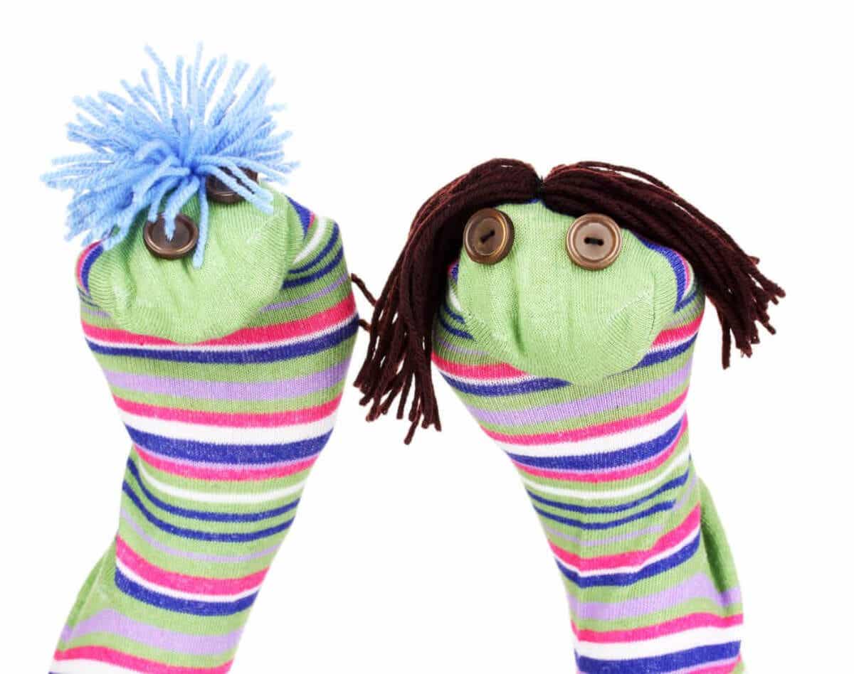 Two homemade sock puppets.