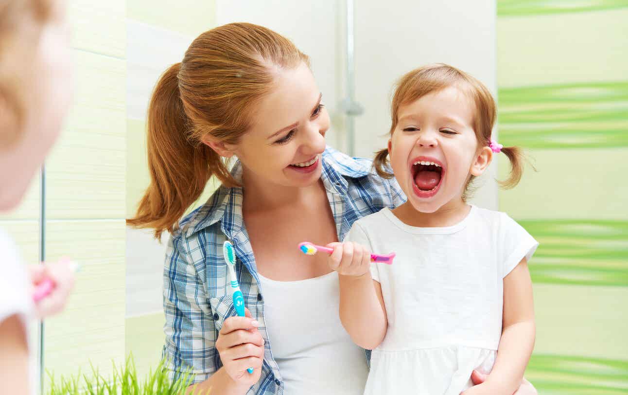 Familie hun tanden poetsen.