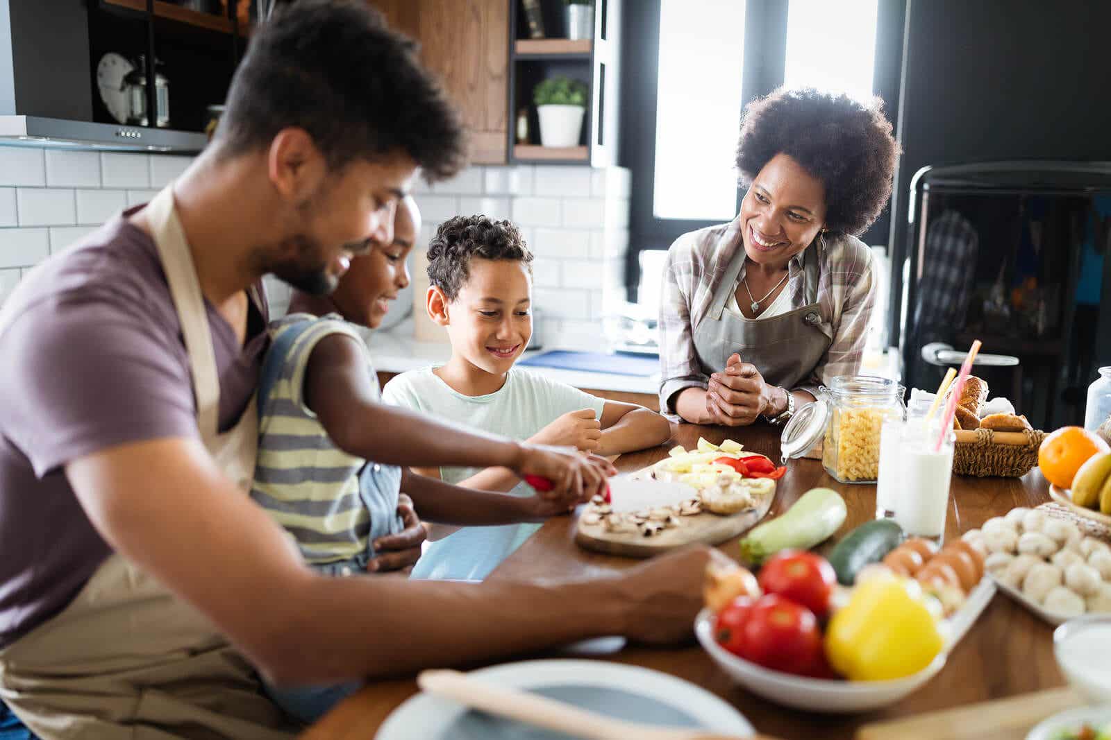 Rodzinne gotowanie i planowanie zdrowego menu w celu zwiększenia spożycia warzyw.