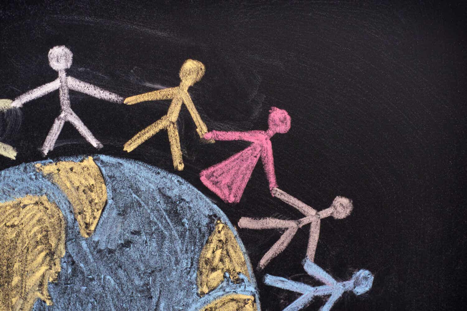 Krijttekening om diversiteit en mensenrechten te tonen.