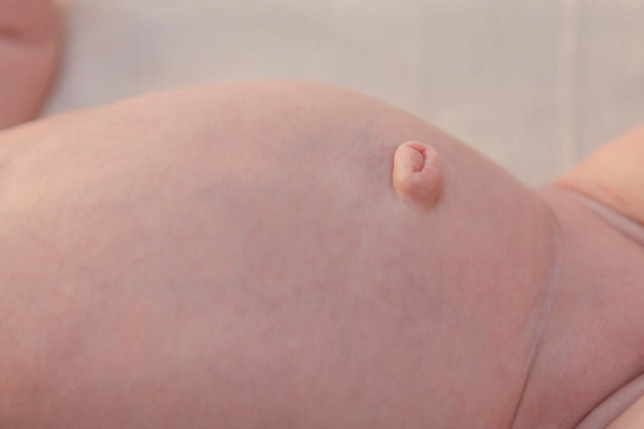 A newborn baby's belly.