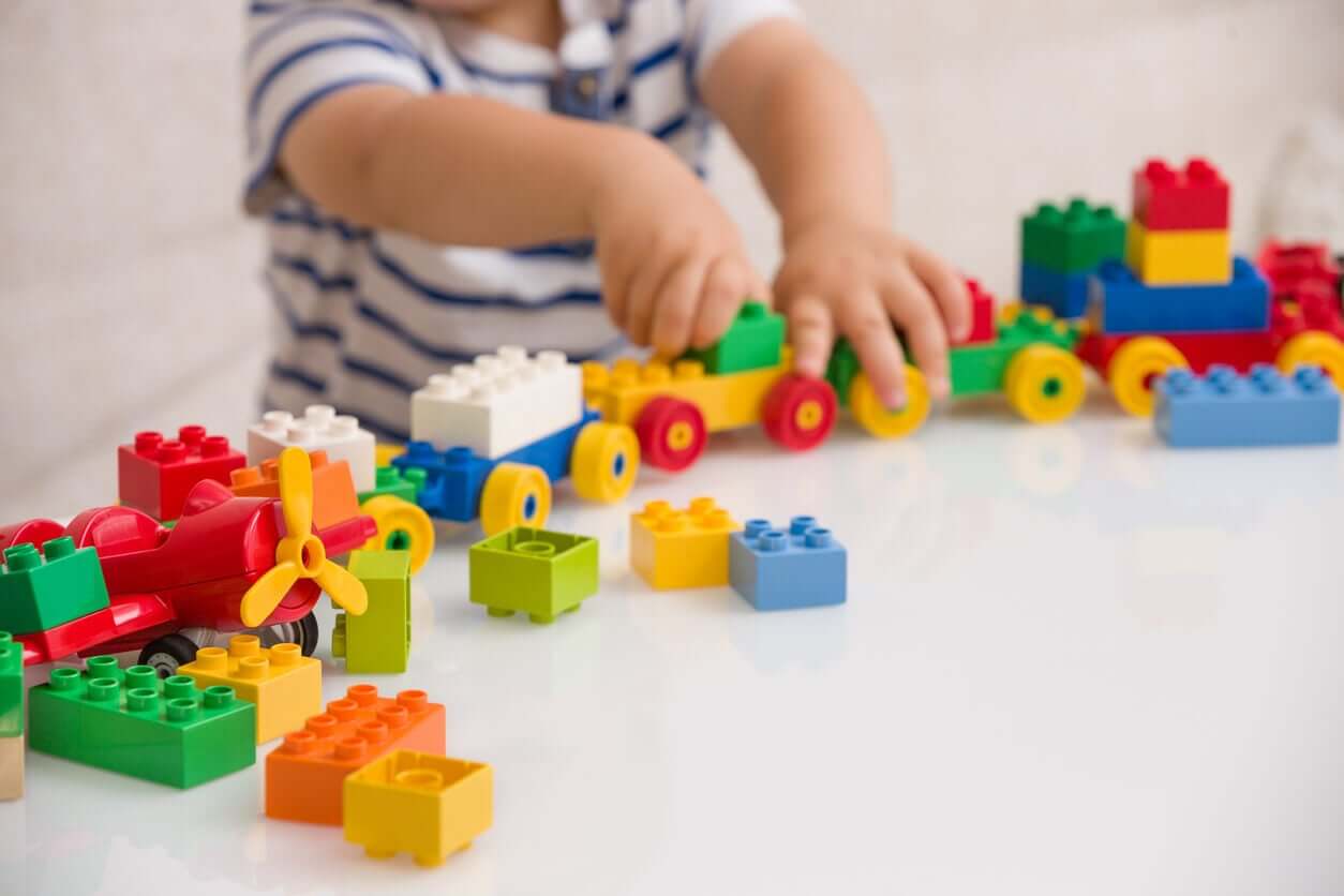 A child playing with blocks.