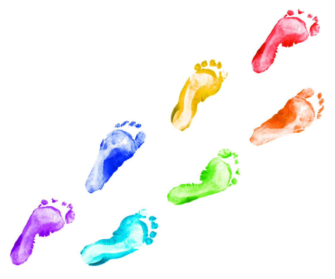 Baby foot prints made with finger paint.