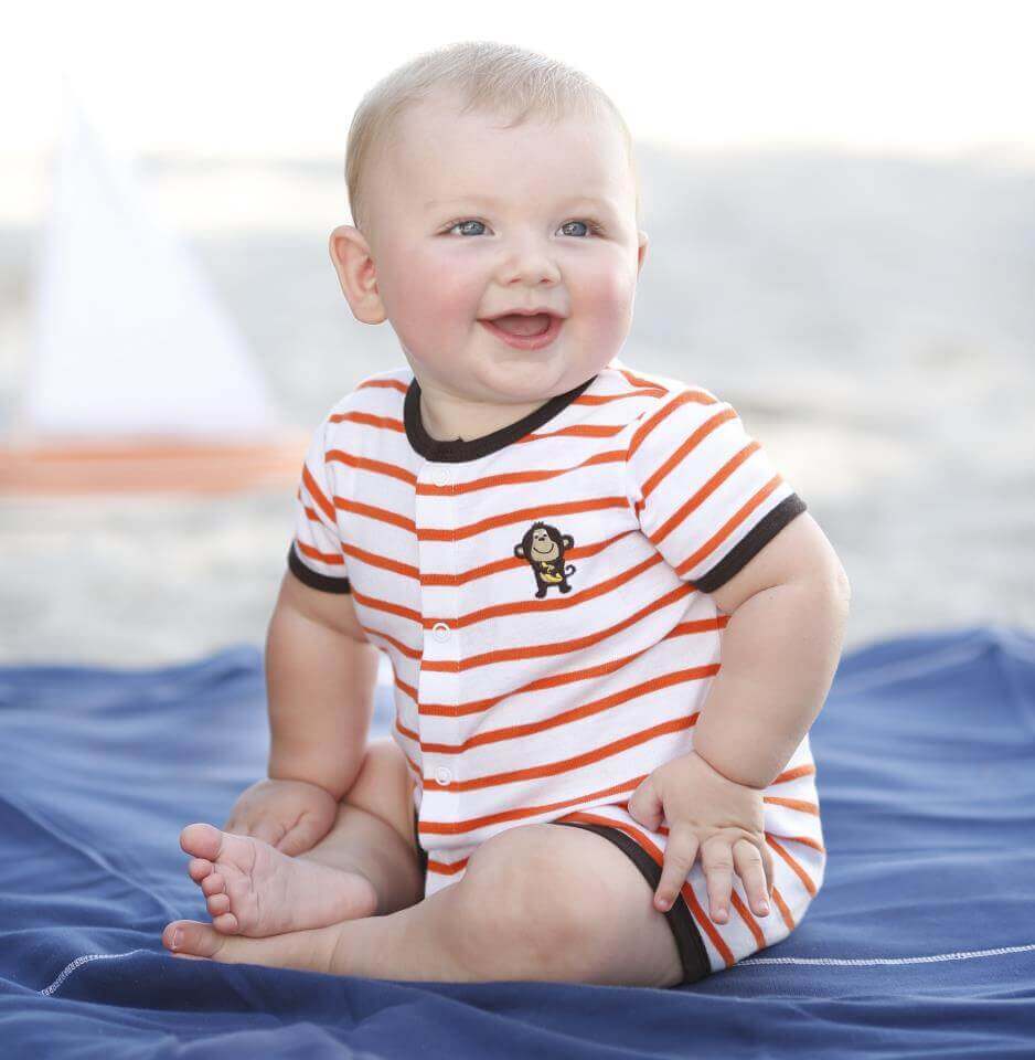 A baby sitting up.