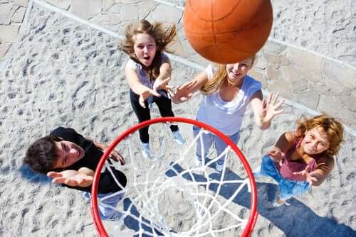 Children playing basketball.