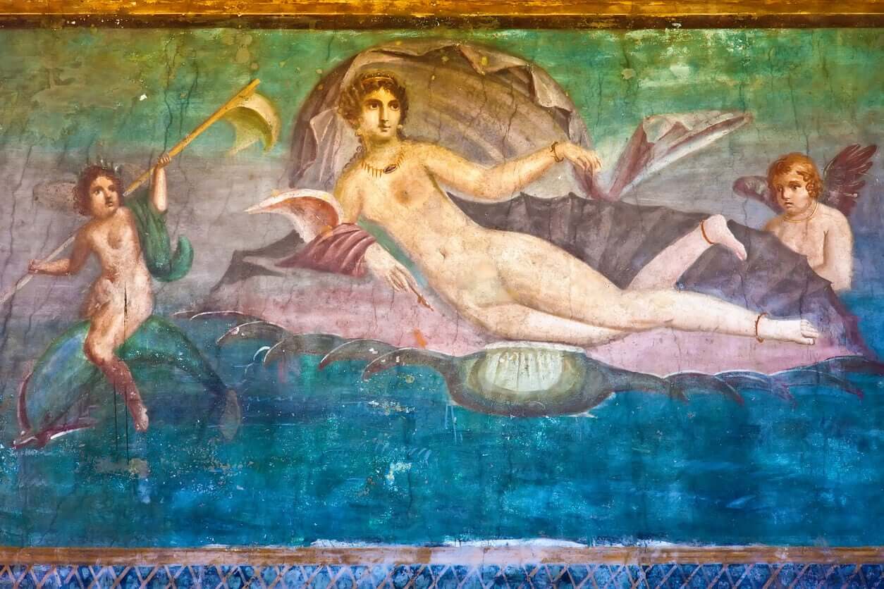 A Roman painting on a wall.